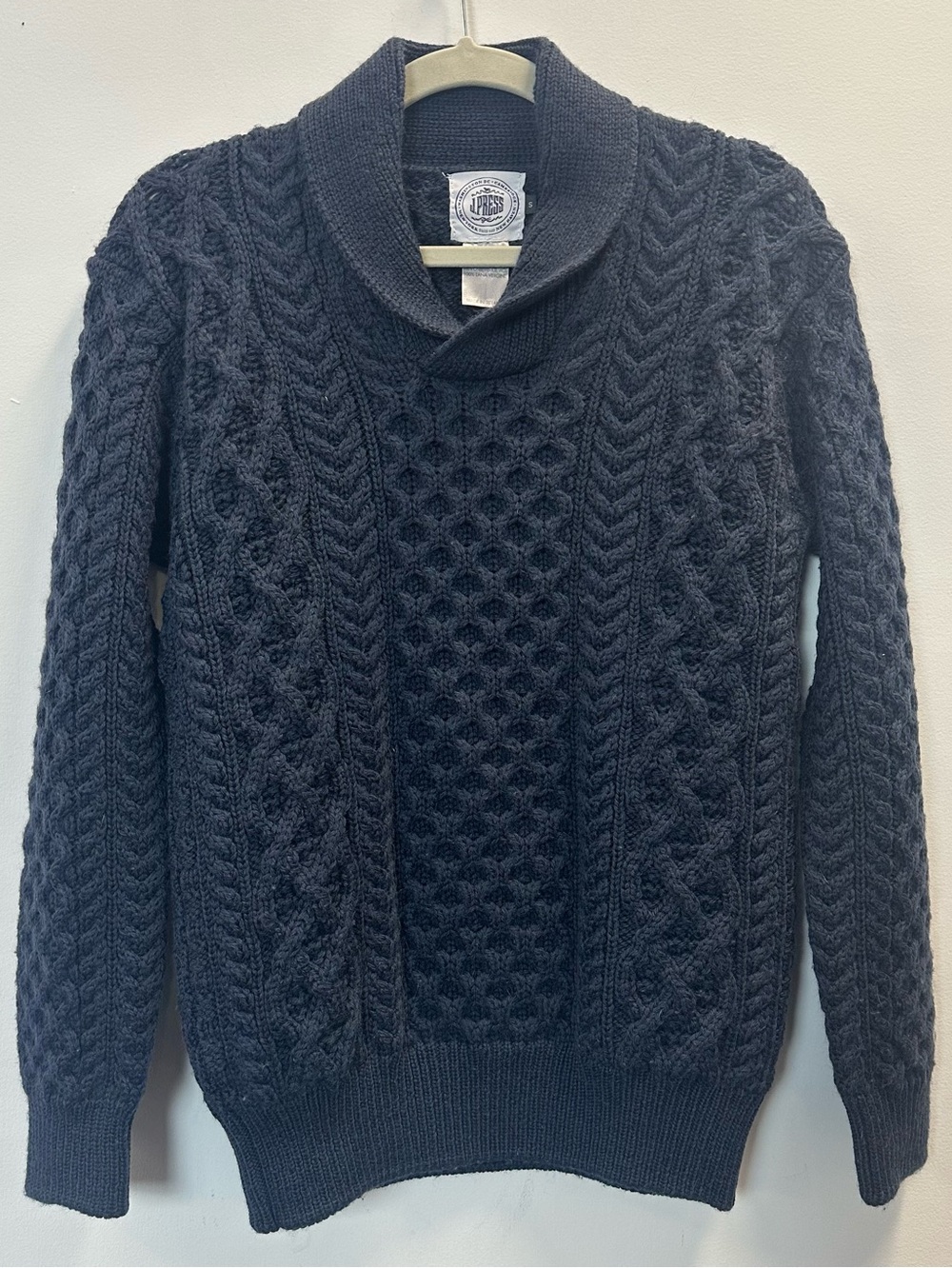 J.Press Cable-Knit Shawl Collar Sweater Navy Blue Small